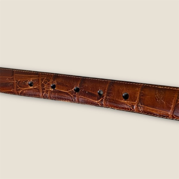 VTG 1996 Brighton Brown Crocodile Embossed Leather Belt w/ Silver Charm Buckle - Picture 4 of 5
